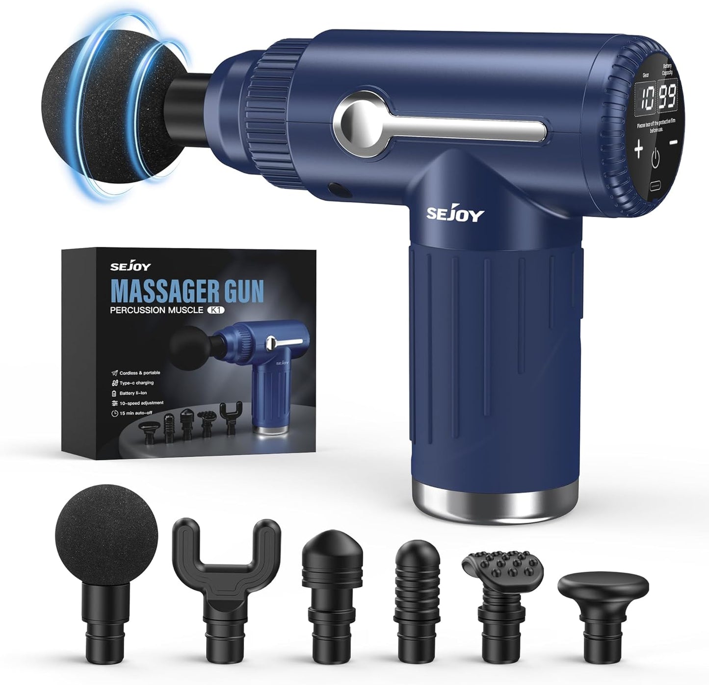 Massagepistole Massage Gun, Deep Tissue Massager, tragbare Perkussion Muskel Massager Gun klein für Athleten, elektrisch, Schmerzlinderung Handheld Rückenmassagegeräte, Geschenk für Männer (Blau)