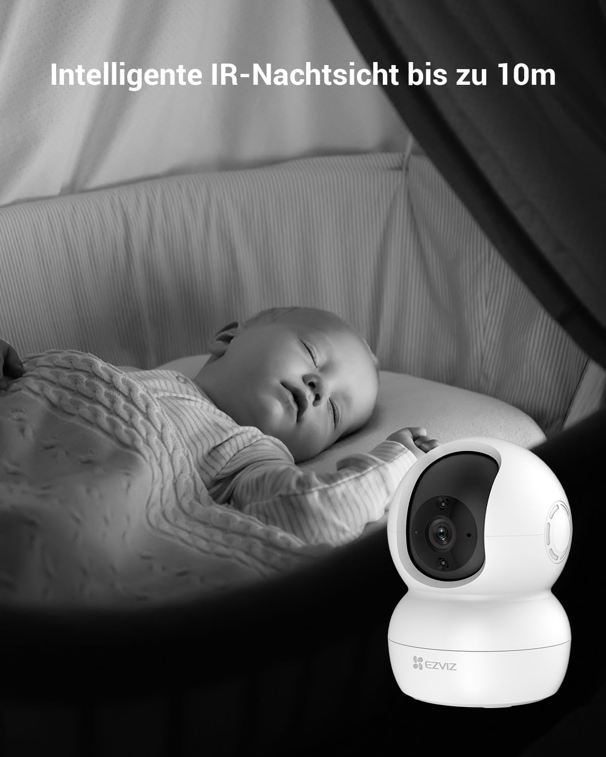 EZVIZ 2K WLAN Indoor Surveillance Camera, 360º PTZ Indoor Camera with Person Detection and Tracking, Coloured Night Vision, Noise Detection, Two-Way Audio, Auto Cruser, CP1 Pro
