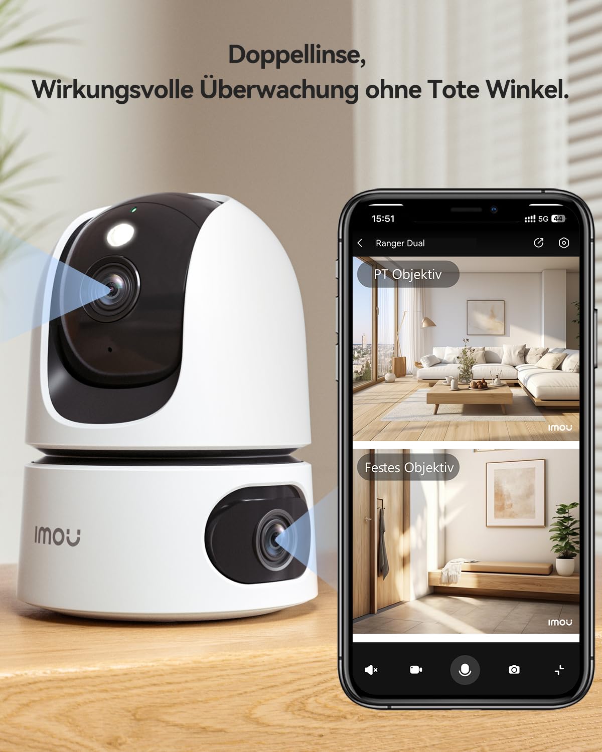 Imou 2K + 2K Dual Cameras Indoor Surveillance with AI Human/Animal, Colour Night Vision, 360° PTZ WLAN Indoor Surveillance Camera, Automatic Tracking, 2-Way Audio, Siren, Private Mode, Ideal for