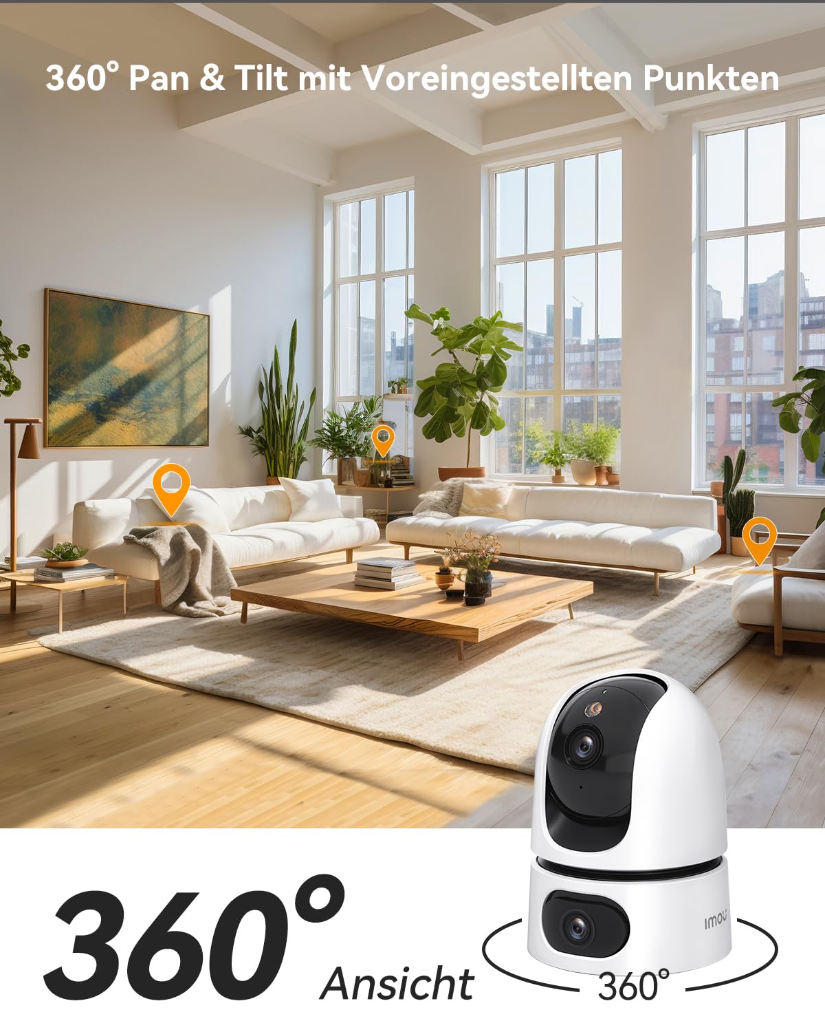 Imou 2K + 2K Dual Cameras Indoor Surveillance with AI Human/Animal, Colour Night Vision, 360° PTZ WLAN Indoor Surveillance Camera, Automatic Tracking, 2-Way Audio, Siren, Private Mode, Ideal for