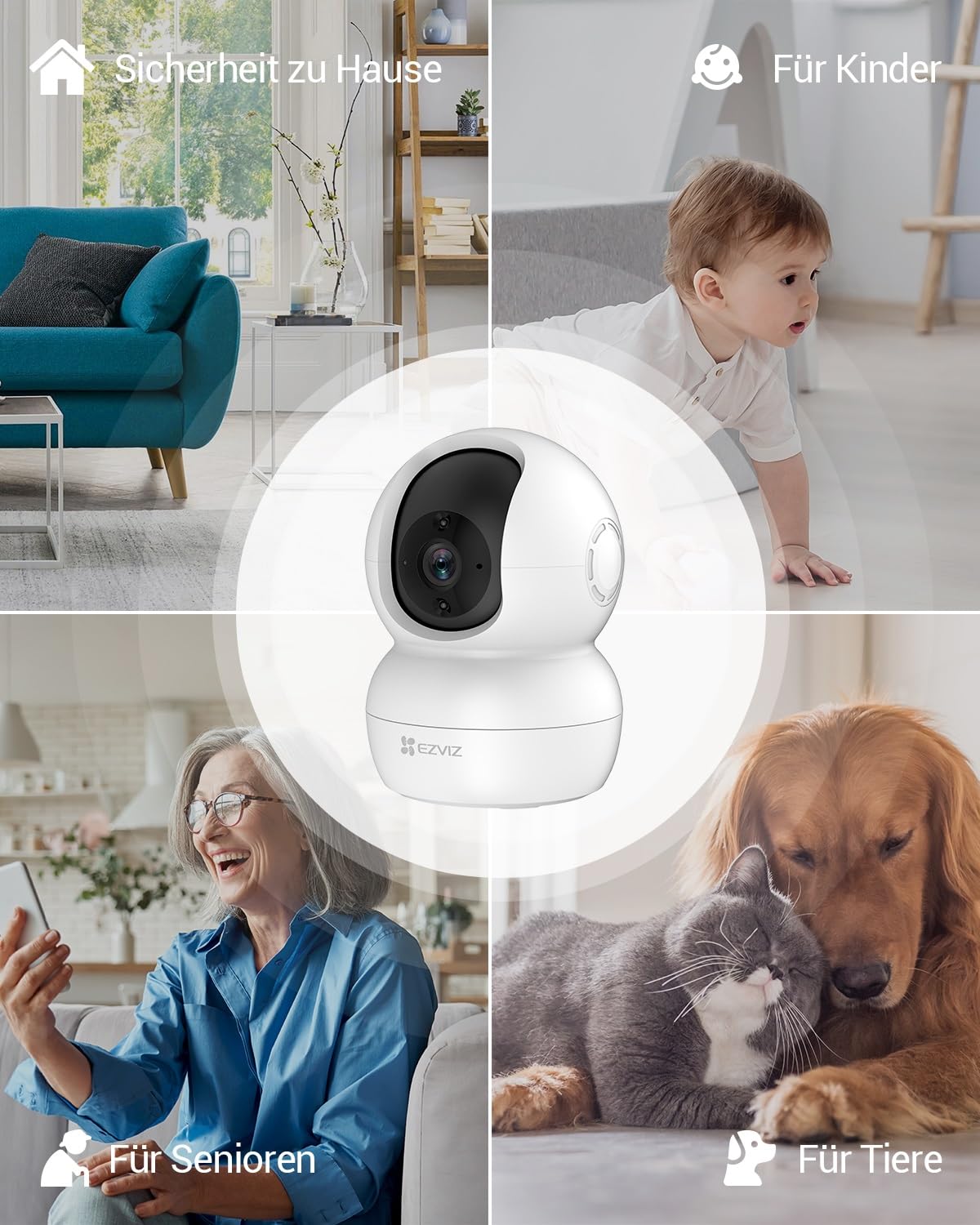 EZVIZ 2K WLAN Indoor Surveillance Camera, 360º PTZ Indoor Camera with Person Detection and Tracking, Coloured Night Vision, Noise Detection, Two-Way Audio, Auto Cruser, CP1 Pro